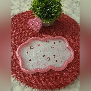 Handmade epoxy resin Pink Glitter trinket tray